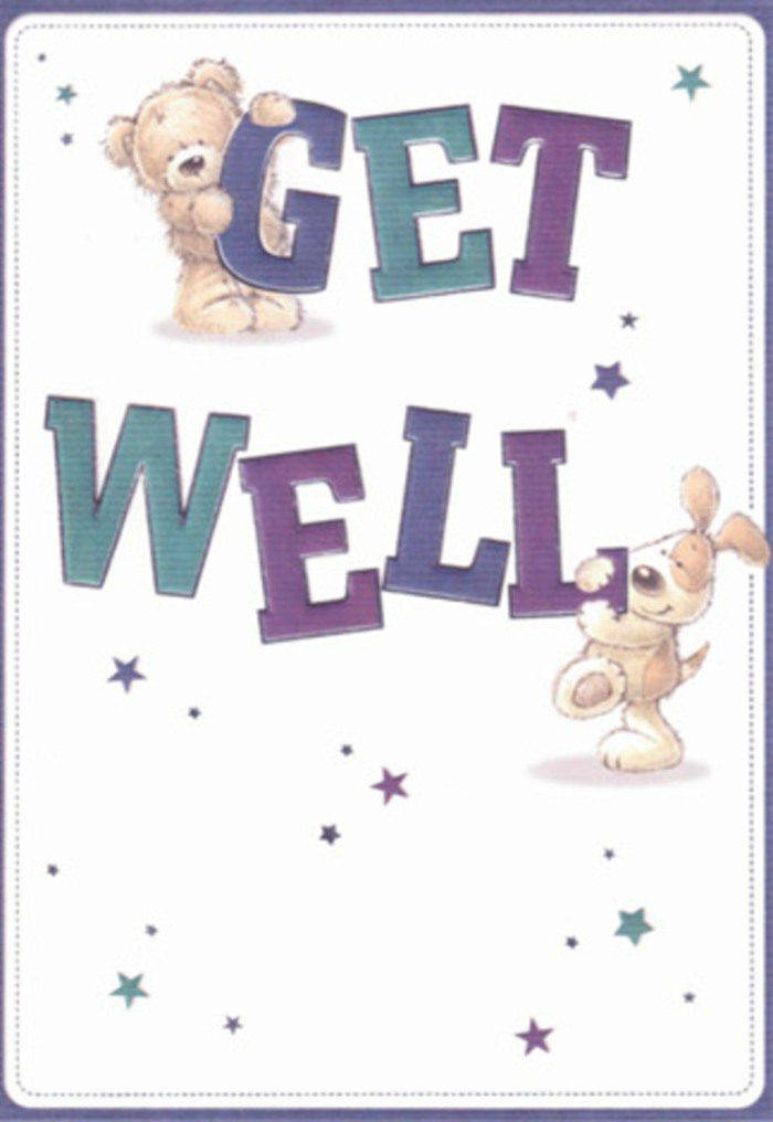 This card encapsulates the nurturing, uplifting tone so beloved throughout Collier Row. The illustration features a plump, smiling teddy bear paired with an animated puppy, their presence surrounded by softly shimmering stars that echo good wishes gently drifting through the garden air in the borough. Each character is lovingly detailed, from the tactile plush of the bear's coat to the velvety texture of the dog's floppy ears-a sensory experience evocative of the care that goes into every bouquet arranged at Flowers Collier Row. The message, 'Get Well,' is cast in bold, flowing script, shaded in teals and violets that add layers of brightness and energy to the card's design, standing confidently against a creamy white backdrop reminiscent of sunlight spilling onto local High Street pavements. This scene feels as thoughtfully arranged as a floral gift delivered locally, crafted to bring hope, reassurance, and a hint of cheerfulness to anyone recovering from illness. Every element-from confident lettering to whimsical stars-blends together with heartfelt intention, embodying the caring spirit of Collier Row and providing encouragement that lingers long after the card is received.