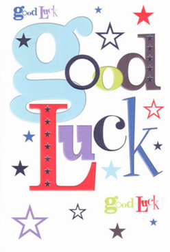 Confident and uplifting, this good luck card radiates with the vibrant local character of Collier Row. The whimsically large baby-blue 'g' strikes the tone-a playful yet earnest note among a chorus of bold reds and deep purples, reminiscent of the bustling energy at Collier Row's Sunday market. Stars in every shade-indigo, navy, lavender, and gentle sky-blue-are sprinkled generously across the crisp white backdrop, as if conjuring the hope found in a summer night above Hainault Forest. The typography, thoughtfully mismatched, brings each letter to life, expressing support, excitement, and that unmistakable thrill before embarking on the next adventure. The card's surface is inviting and smooth, echoing the quality and care familiar to anyone who's received a bouquet from a trusted Collier Row florist. Shared for milestones-a first day at a new job, an important audition at the local theatre, or sending encouragement to a neighbour-this card is more than just a message; it's a tangible reminder of the lively, united community that makes Collier Row feel like home.
